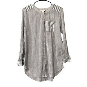 Sundance Women Blue White Striped 100% Cotton Button Front Tunic Top XS Cover Up